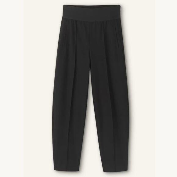 ME+EM Rib Waist Fluid Tapered Pants Black US 2  High Rise Barrel Leg - Picture 2 of 10